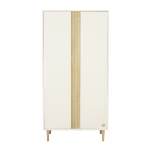 Armoire 2 portes avec détail imitation bois texturé et pieds bois