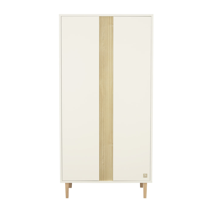 Armoire 2 portes avec détail imitation bois texturé et pieds bois