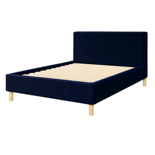 Lit Colisée avec tête de lit| Robuste et confortable | Montage simple rapide | Velours Côtelé | Bleu nuit