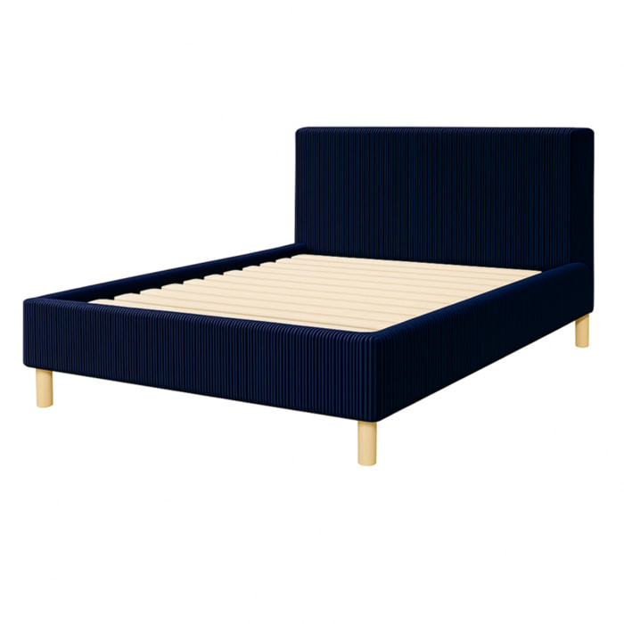 Lit Colisée avec tête de lit| Robuste et confortable | Montage simple rapide | Velours Côtelé | Bleu nuit
