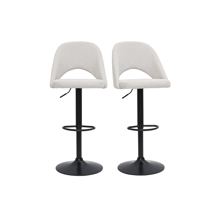 Tabourets de bar relevables tissu effet velours texturé beige et métal noir (lot de 2) COSETTE