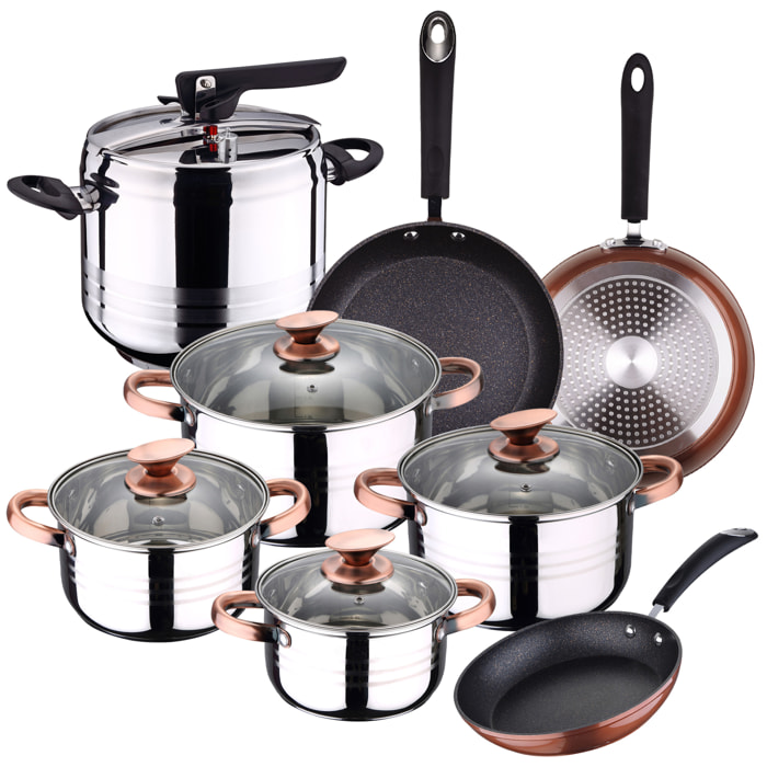 Batería de cocina 8 piezas con set 3 sartenes y olla presión San Ignacio