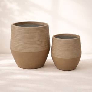 Set de 2 pots ronds bas en fibre d'argile marron 35/49cm COMPORTA