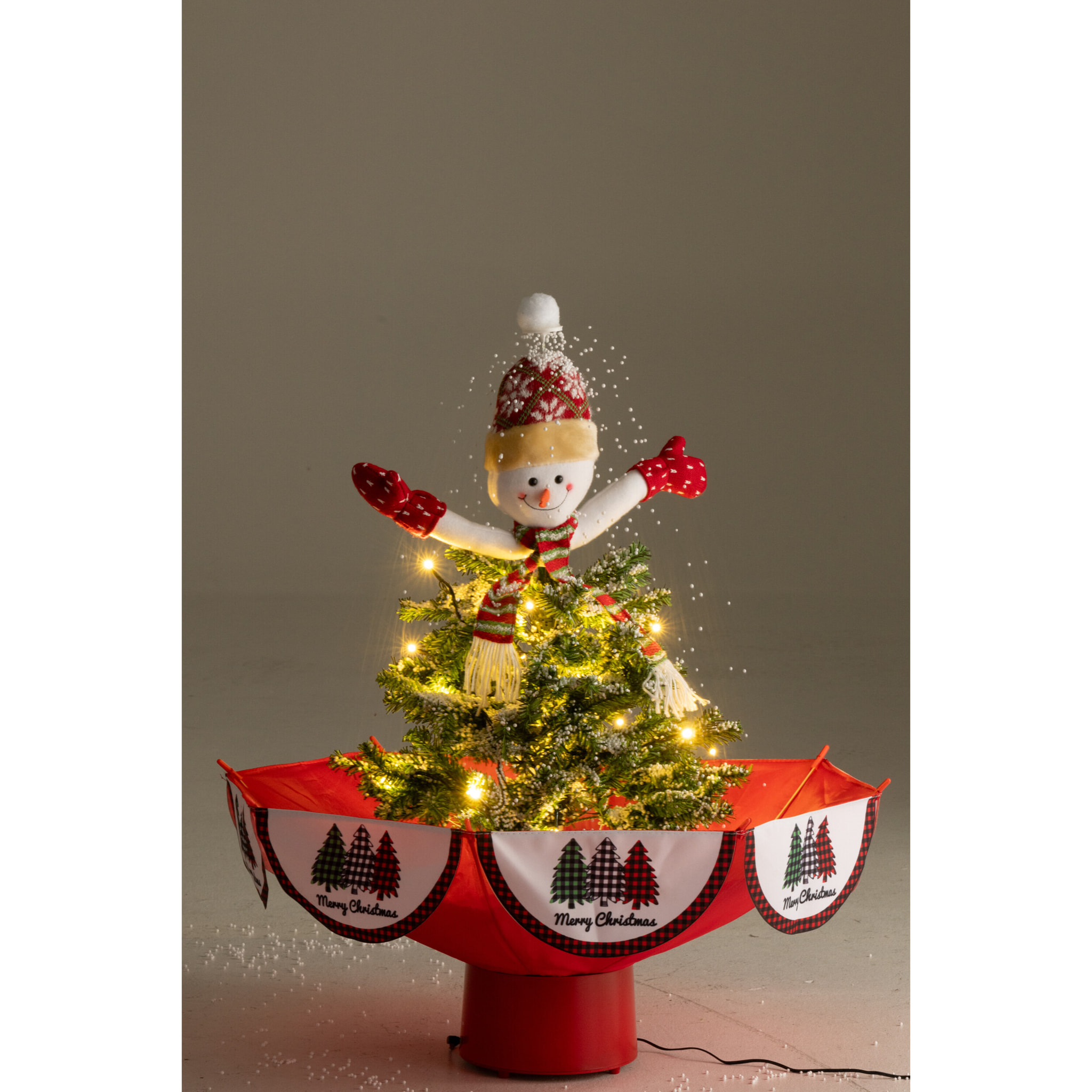 J-Line décoration sapin de Noël Bonhomme de neige neigeux - fer - vert/rouge - LED