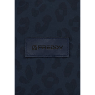 Bustina leopardata in poliestere con zip e logo applicato