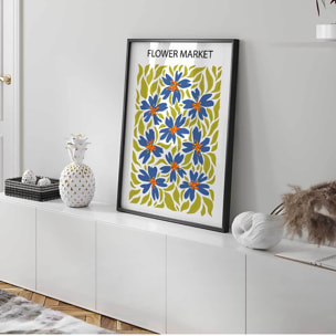 Affiche encadrée fleurs bleues décoratives Affiche + cadre en métal - Noir