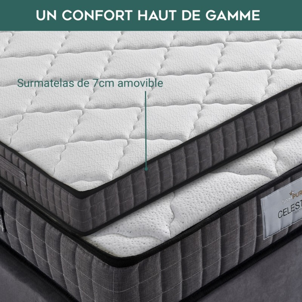 Matelas Céleste | Mémoire de forme et ressorts ensachés | 29 cm | Facilite la circulation sanguine
