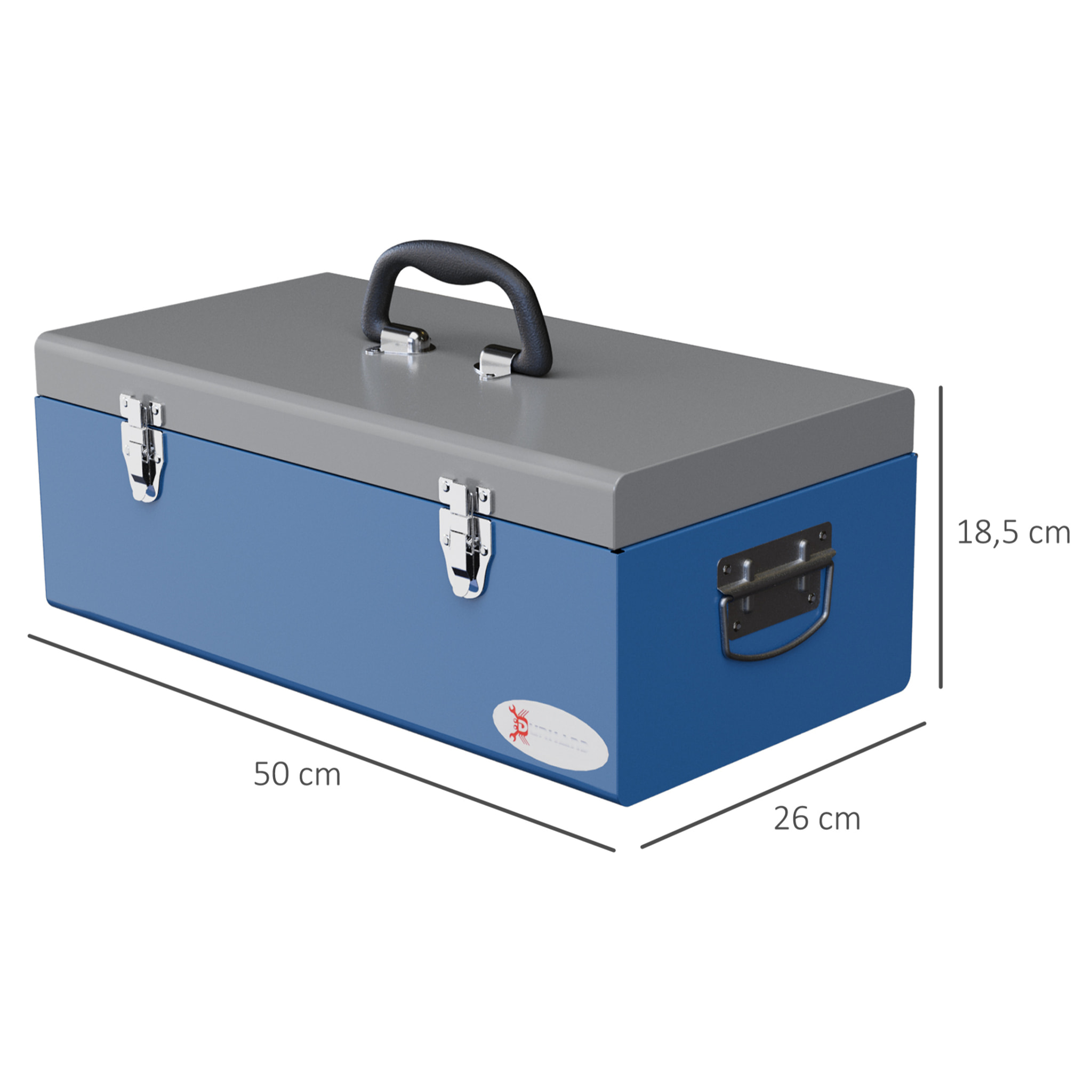 Caja de Herramientas Metálica Maletín de Herramientas 50x26x18,5 cm con Asas de Transporte Carga 20 kg Gris y Azul