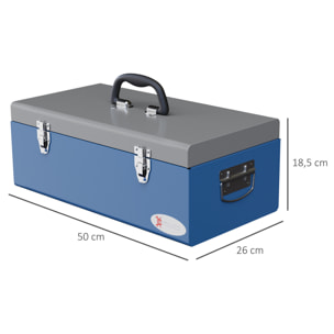 Caja de Herramientas Metálica Maletín de Herramientas 50x26x18,5 cm con Asas de Transporte Carga 20 kg Gris y Azul