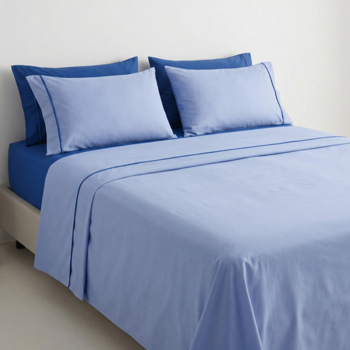 Completo Lenzuola in 100% Cotone con Piping Elegante, Set Letto Morbido e Traspirante con Lenzuolo Sopra, Sotto con Angoli Elasticizzati e Federa Coordinata