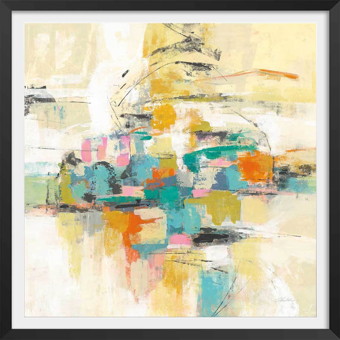 Poster Peinture sur soie Affiche sous cadre noir