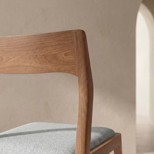 Chaise Nory -bois massif d'hévéa et tapisserie en tissu-couleur noyer 42 x 83 x 54 cm