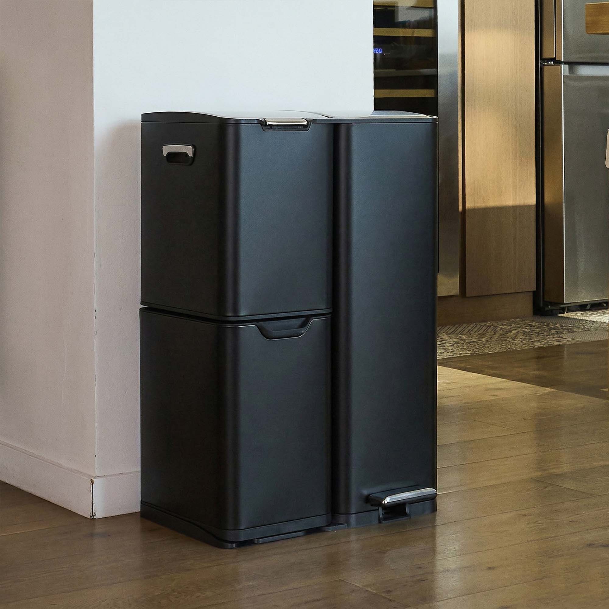 Poubelle de tri inox HAJA 60L 3bacs