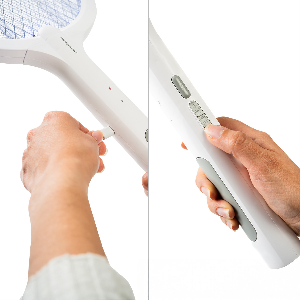 Racchetta elettrica per insetti ricaricabile con luce UV 2 in 1 Elecfly - bianco
