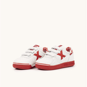 Zapatillas Infantiles de Fútbol Sala en Color Blanco y Rojo con Triple Velcro MUNICH G-3 KID VCO 455