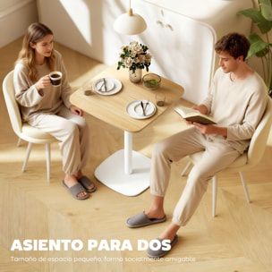 Mesa de Comedor Pequeña, Mesa de Cocina Cuadrada para 2 Personas, Base Cuadrada de Acero, para Espacios Pequeños, Salón, 60x60x75 cm, Madera Natural y Blanco