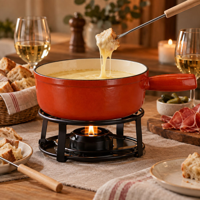 Caquelon montagne 1.9l en fonte creme et brique