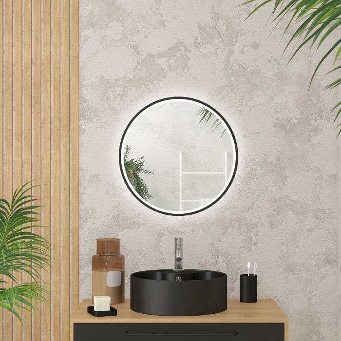 Miroir rond à leds - Noir