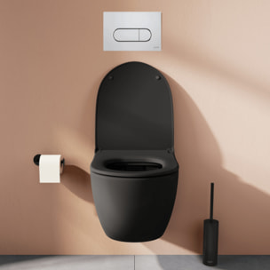 Pack WC suspendu Sento noir + bâti autoportant V-Fix Core + Plaque Round chromé