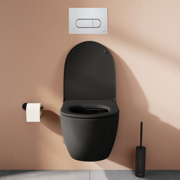 Pack WC suspendu Sento noir + bâti autoportant V-Fix Core + Plaque Round chromé