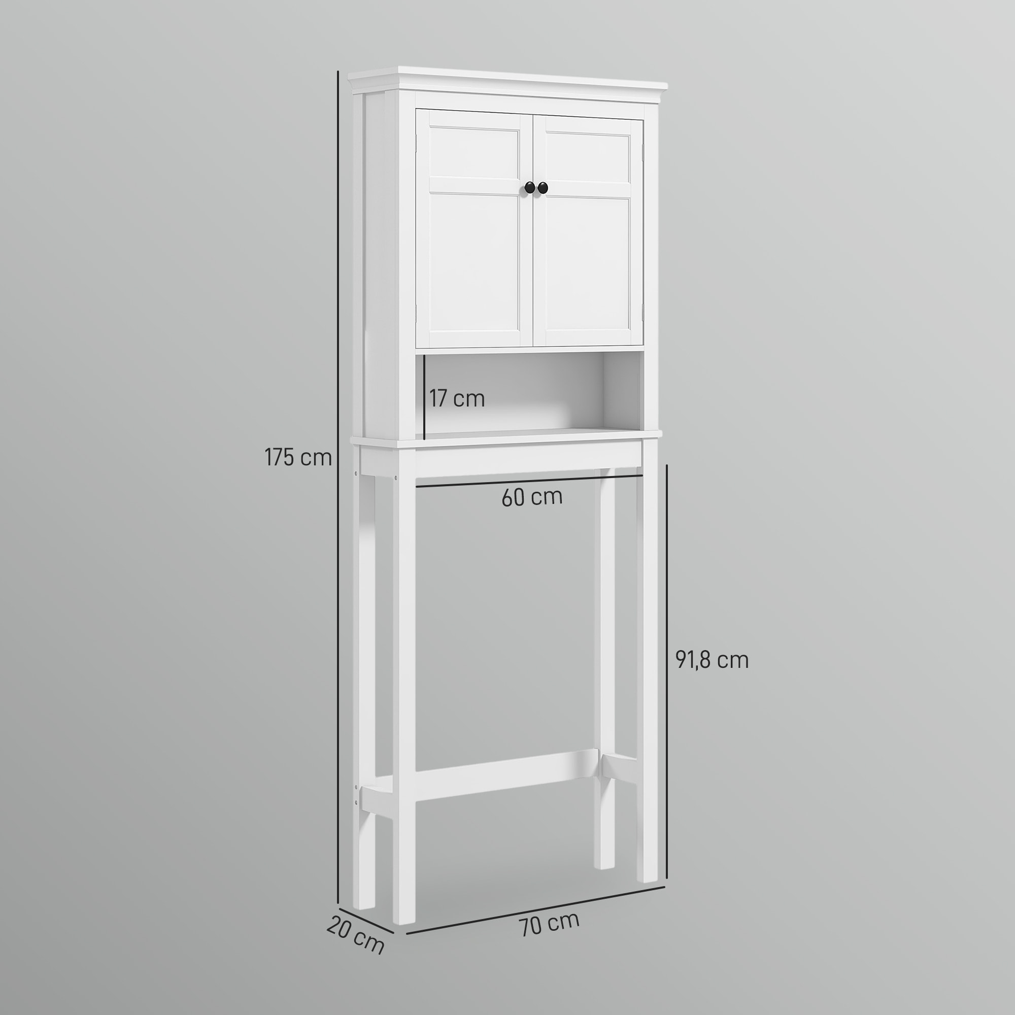 Mueble sobre Inodoro Armario para Lavadora con 2 Puertas Compartimento y Estante Ajustable Mueble para Baño 70x20x175 cm Blanco