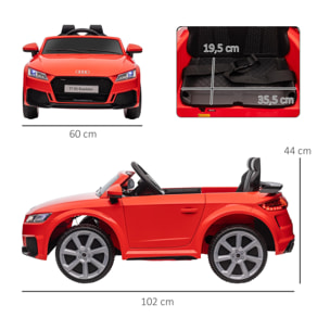 Audi TT Eléctrico Infantil Coche Juguete Niño 3 Años+ con Mando a Distancia con Música y Luces Modos de Aprendizaje Batería 12V Doble Apertura de Puerta 102x60x44 cm Rojo