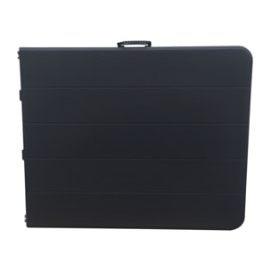 Mesa plegable multifuncional 180 x 74 x 74 cm, acabado efecto madera en negro, sobre plegable y con asa para su desplazamiento