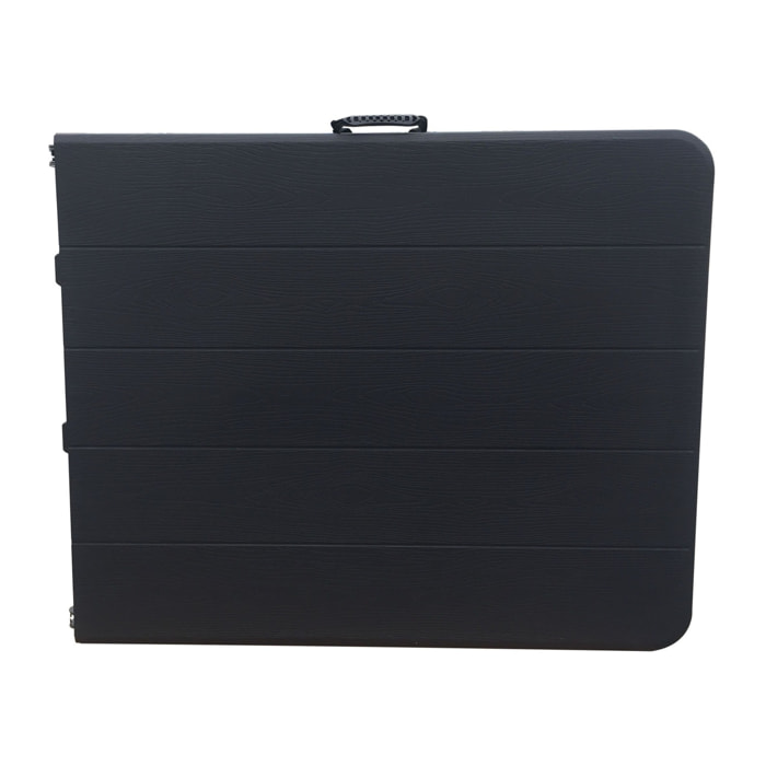 Mesa plegable multifuncional 180 x 74 x 74 cm, acabado efecto madera en negro, sobre plegable y con asa para su desplazamiento