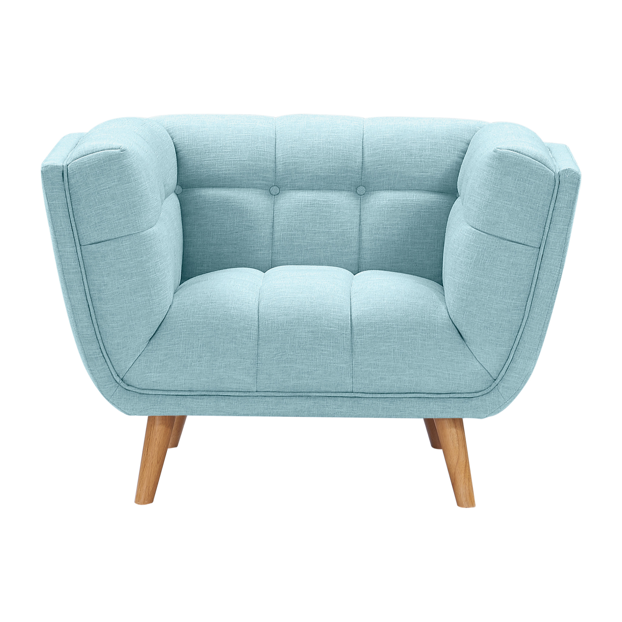 Fauteuil capitonné en tissu bleu clair - Carmen