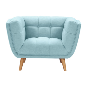 Fauteuil capitonné en tissu bleu clair - Carmen