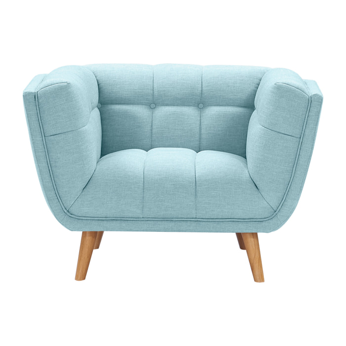 Fauteuil capitonné en tissu bleu clair - Carmen
