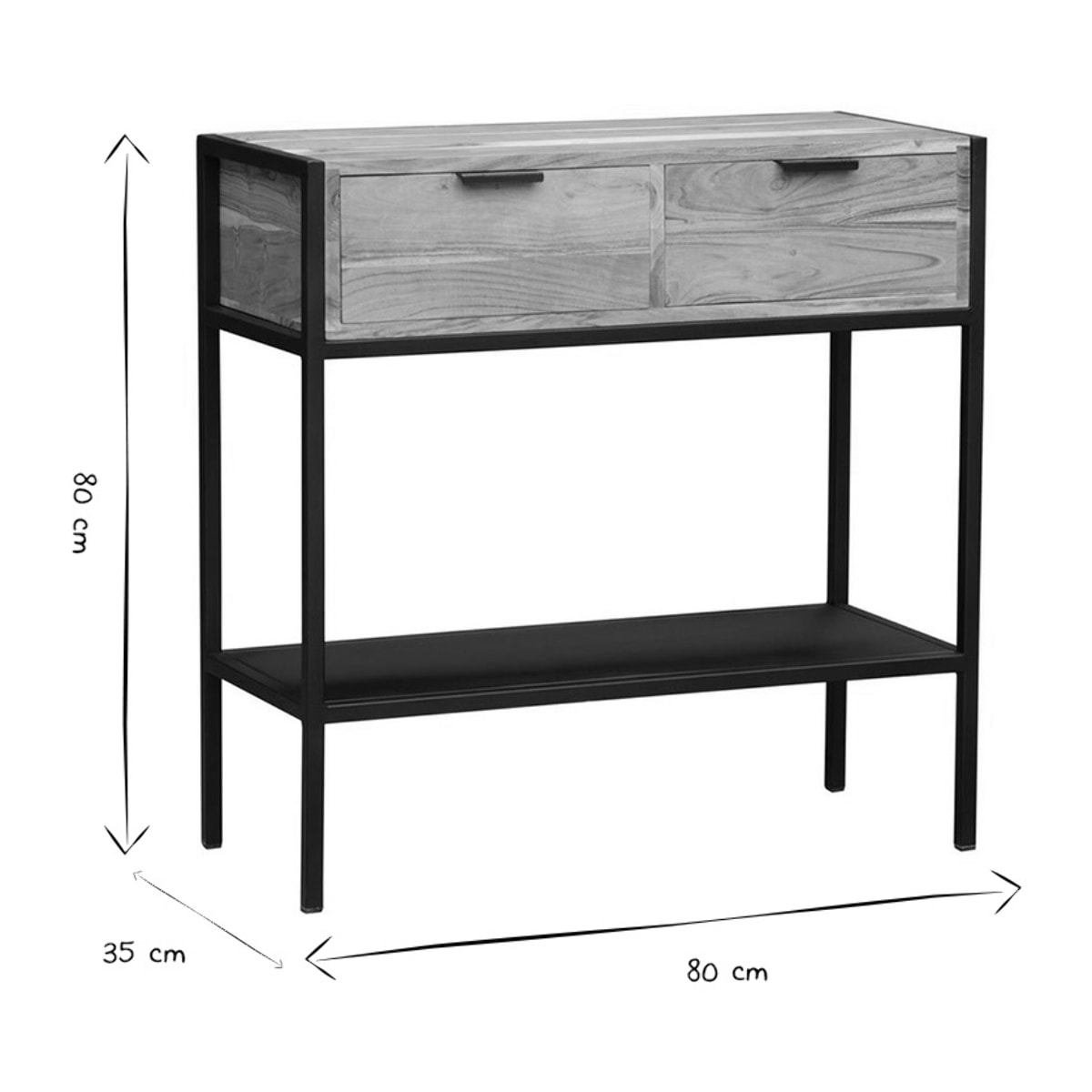 Console avec rangements 2 tiroirs en bois massif et métal noir L80 cm ARTHUS