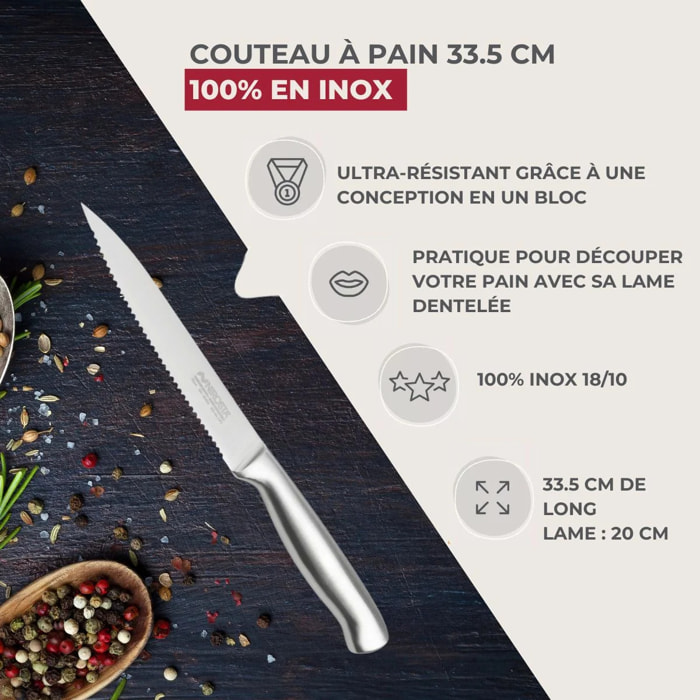 Couteau à pain inox professionnel Set de 2, 33,5 x 3 x 2 cm acier inoxydable Nirosta Star