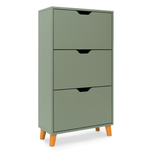 Plana - Scarpiera Salvaspazio 3 Ante 55x116x25 cm 18 Paia in Legno Salvia