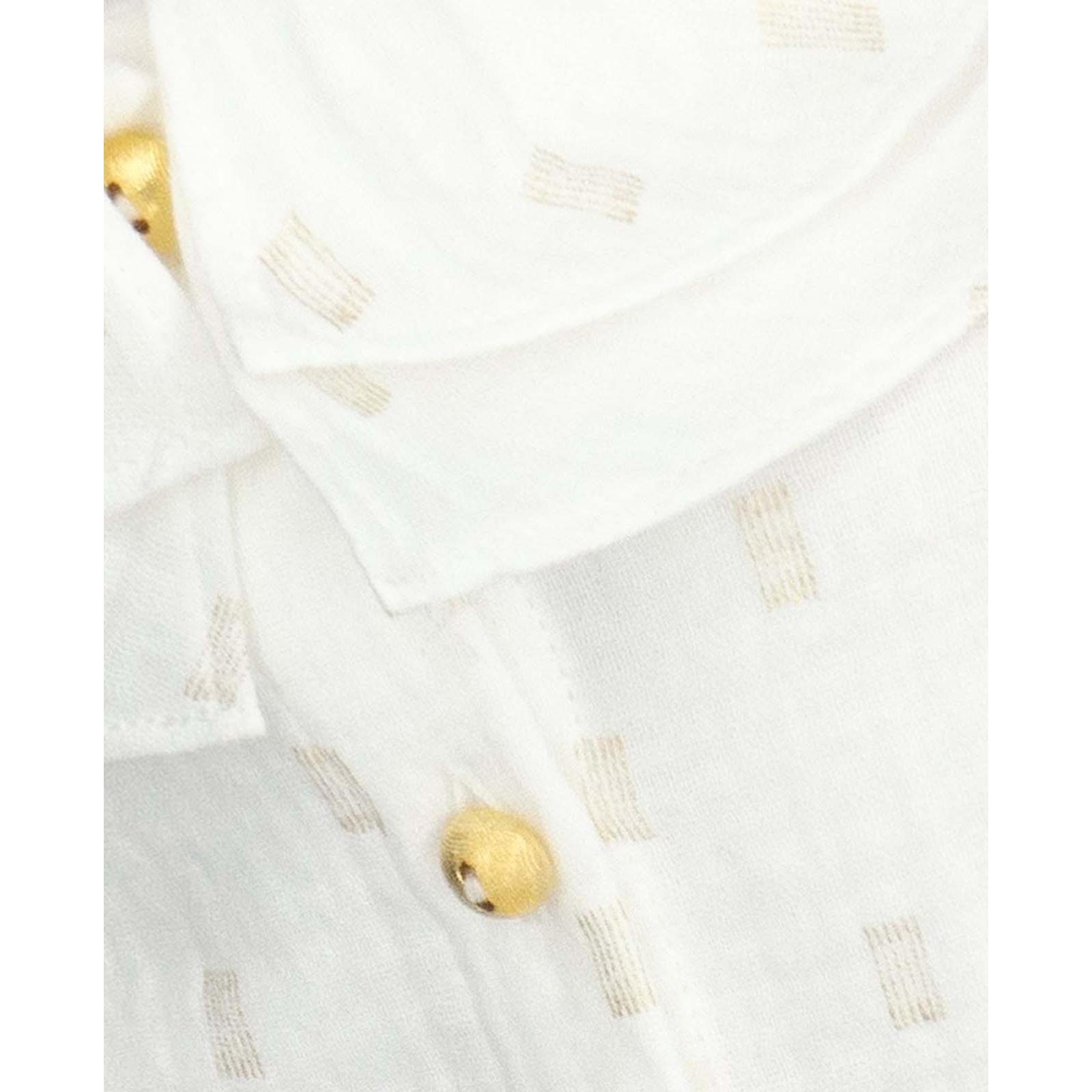 Blusa con doble cuello y manga con volumen en dorado y blanco