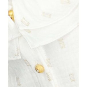 Blusa con doble cuello y manga con volumen en dorado y blanco