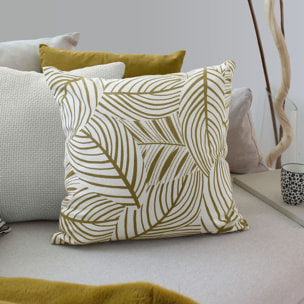 Coussin décoratif feuillage graphique en coton recyclé - Bronze