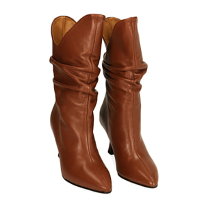 Ankle boots cognac in pelle, tacco 7 cm