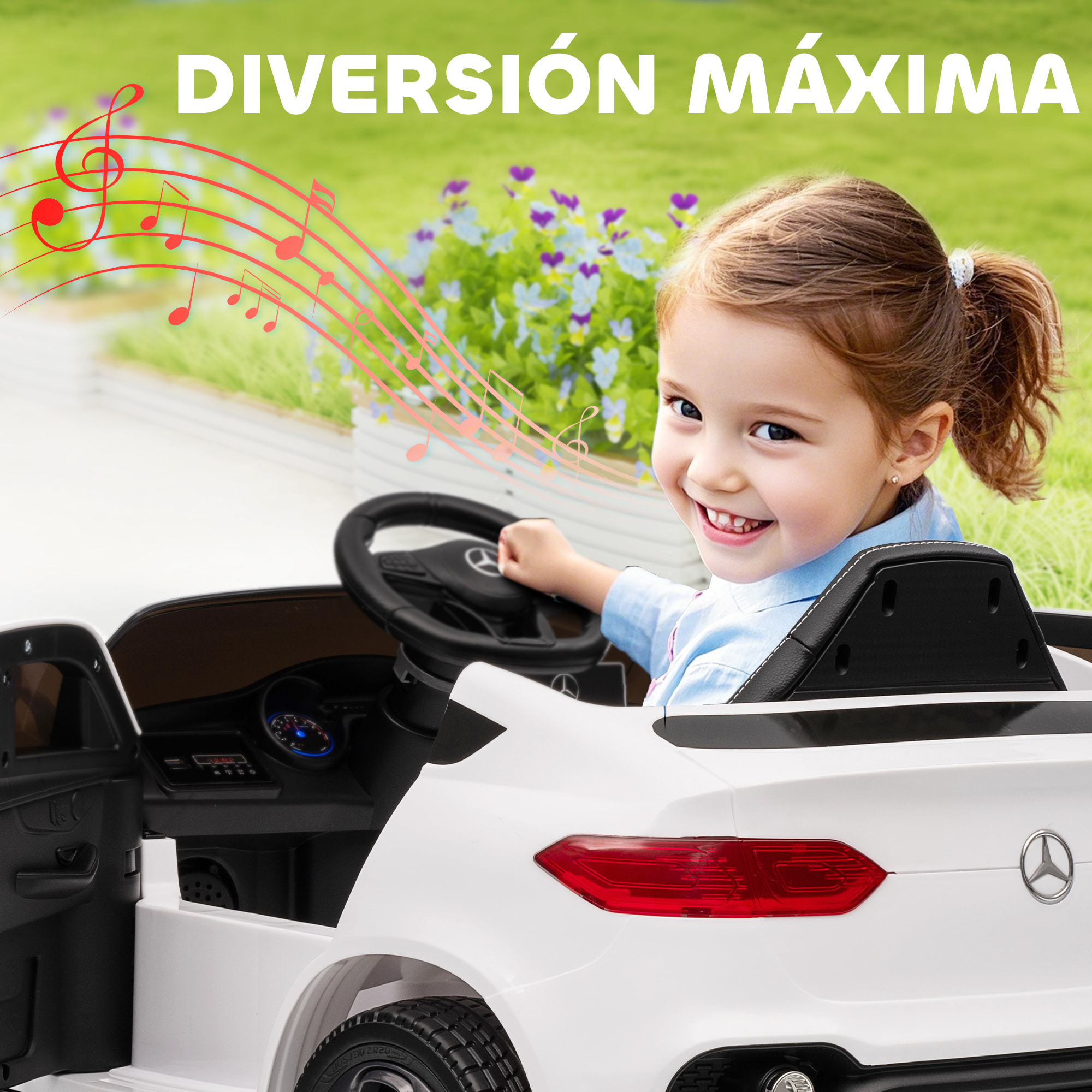 Coche Eléctrico para Niños Mercedes-Benz GLC, Coupé Coche de Batería 12V con Mando a Distancia 2,4 G Motor Doble Arranque Progresivo 3â€“5 km/h Uso 80 Min MP3 Bocina y Faros LED 3-6 Años Blanco