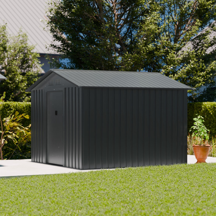 Abri de jardin en métal - Calaisis - 7.06m² gris anthracite et blanc - Cabane à outils avec deux portes coulissantes. kit de fixation sol inclus. maison de rangement. remise