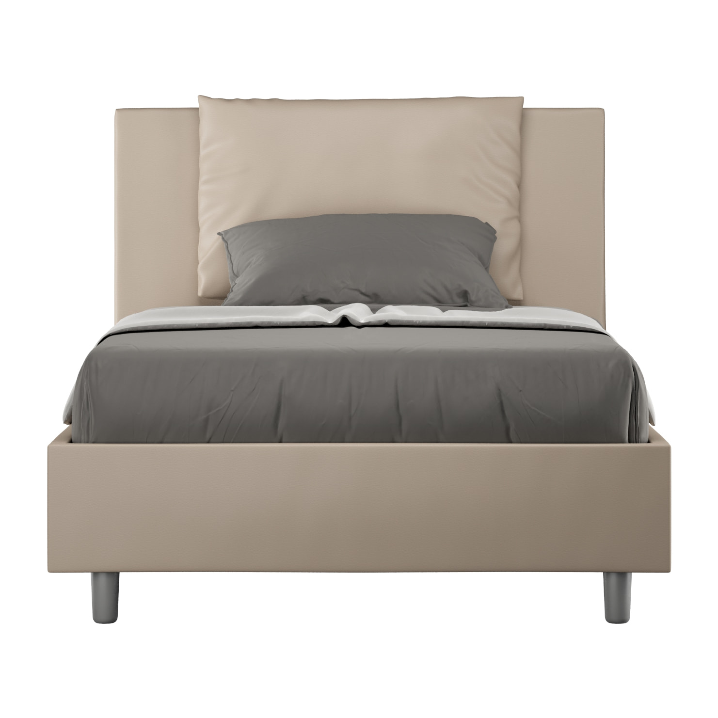 Cama con almacenaje acolchada 120x210 cuero sintético gris paloma Antea