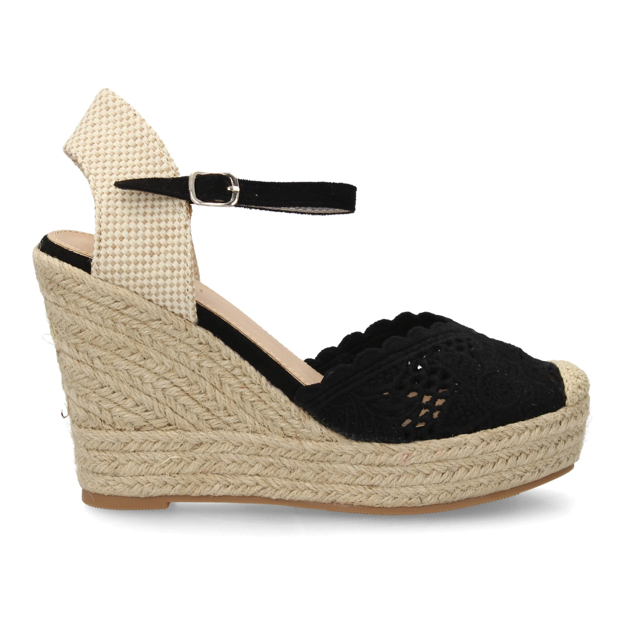 Alpargata cuña destalonada con calados para mujer.