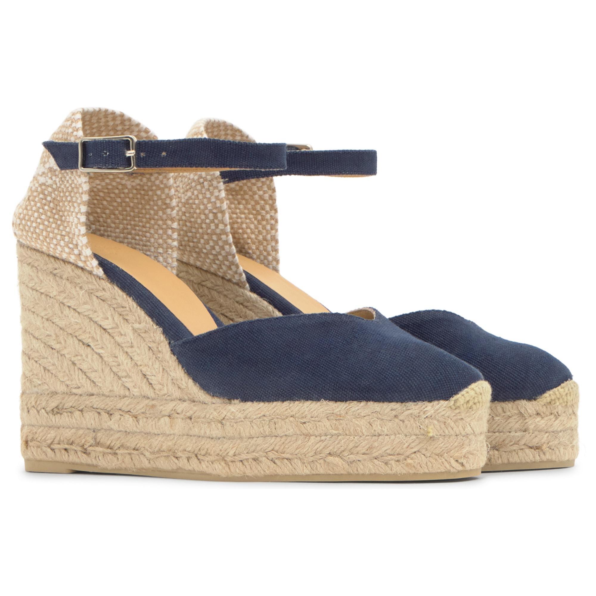 Alpargata de cuña 8 cm en lona de algodón con lazo al tobillo