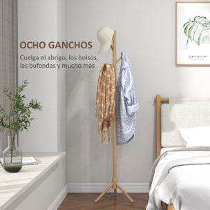 Perchero de Pie Perchero para Ropa de Madera con 8 Ganchos para Colgar Bolsas Forma de Árbol para Pasillo Entrada Dormitorio 40x40x165 cm Natural