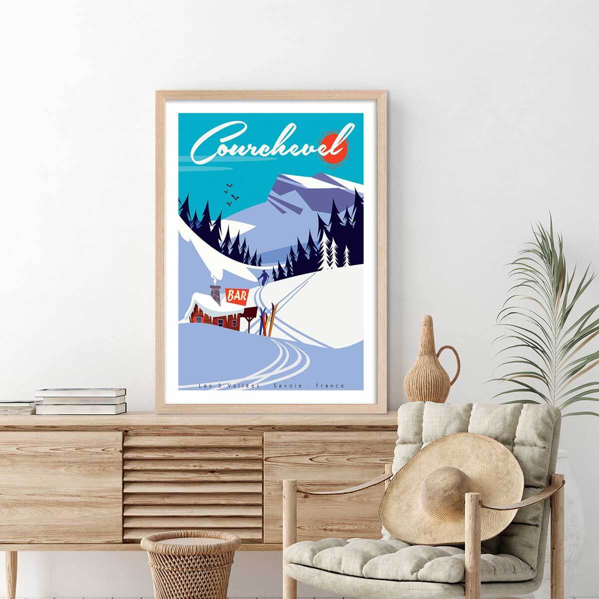 Poster ski courchevel Affiche sous cadre bois