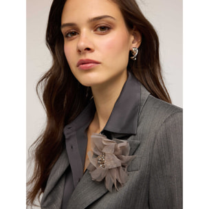 Motivi - Blazer gessata lurex con spilla a fiore - Grigio