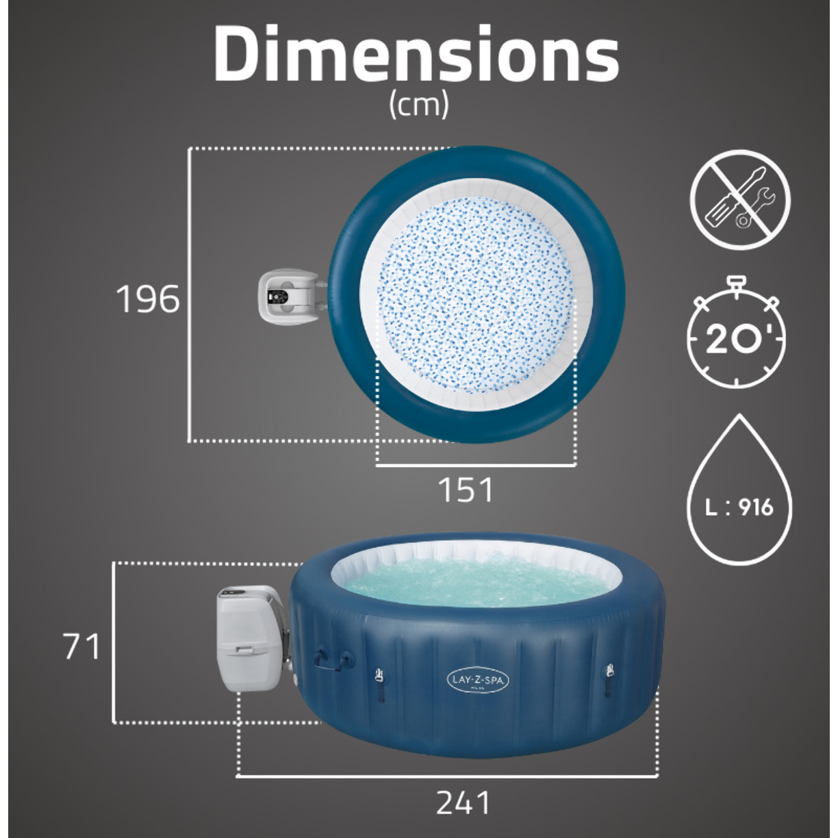 Bestway Spa gonflable rond Lay-Z-Spa Milan AirJet Plus 4-6 personnes