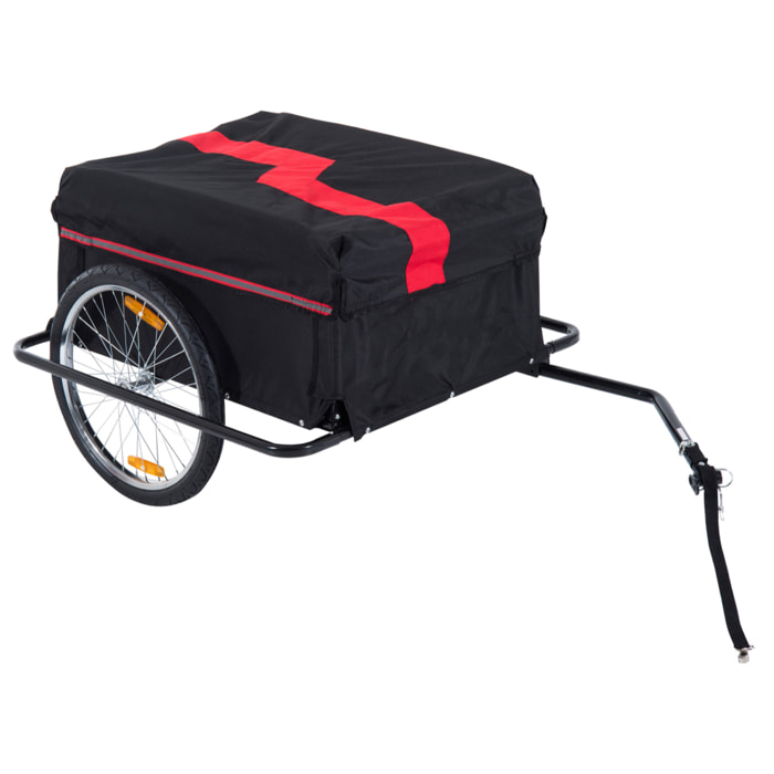 Remorque de transport velo cargo pliable charge max.60kg avec 4 reflecteurs et housse amovible rouge noir