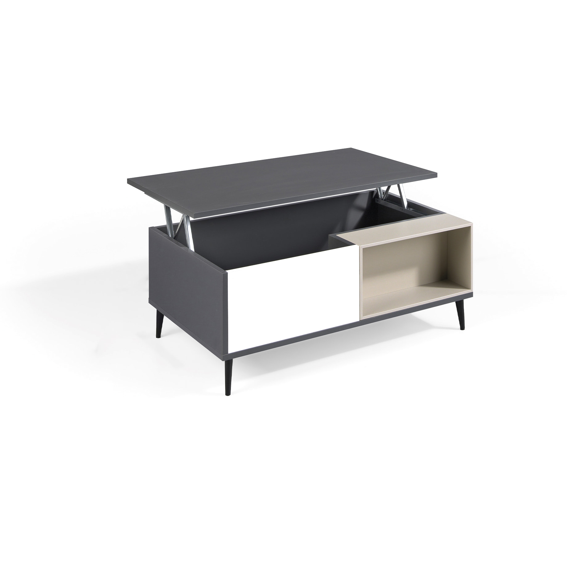 Mueble de centro elevable – Antracita, blanco polar y visón