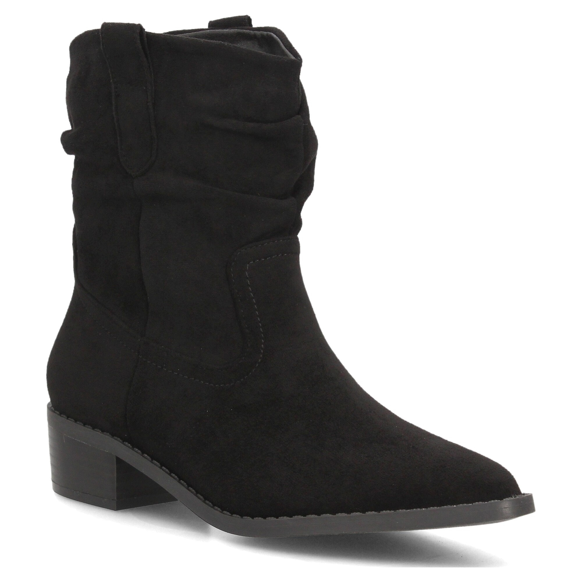 Botines western fruncidos de tacón bajo para mujer